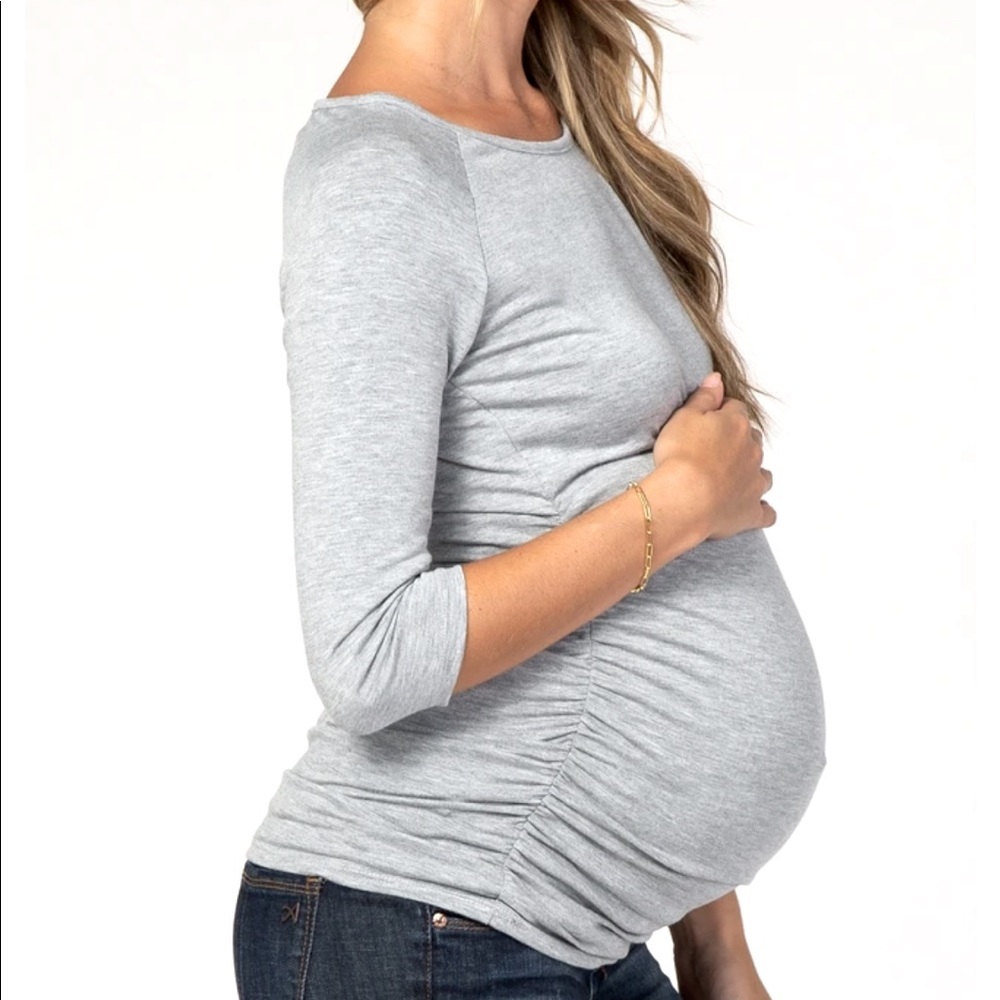 Pink Blush Maternity Ruched Gray Stretchy Top NWT Medium​
